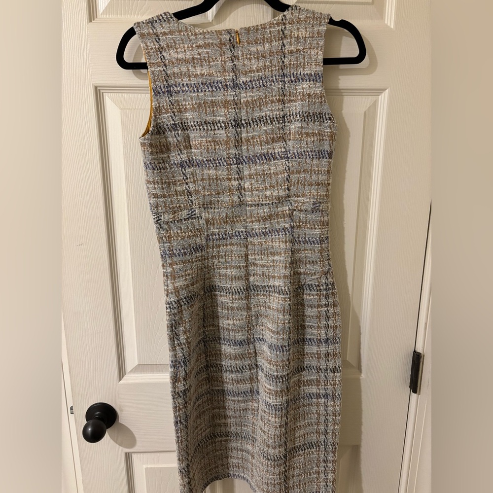 Kate & Lily Tweed Midi Dress in Cream, Gold and Blue Size 4 - Picture 5 of 9